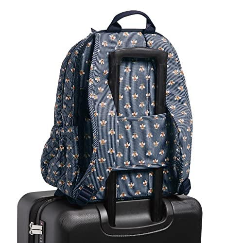 Vera Bradley Women's Cotton Campus Backpack, Bees Navy - Recycled Cotton, One Size