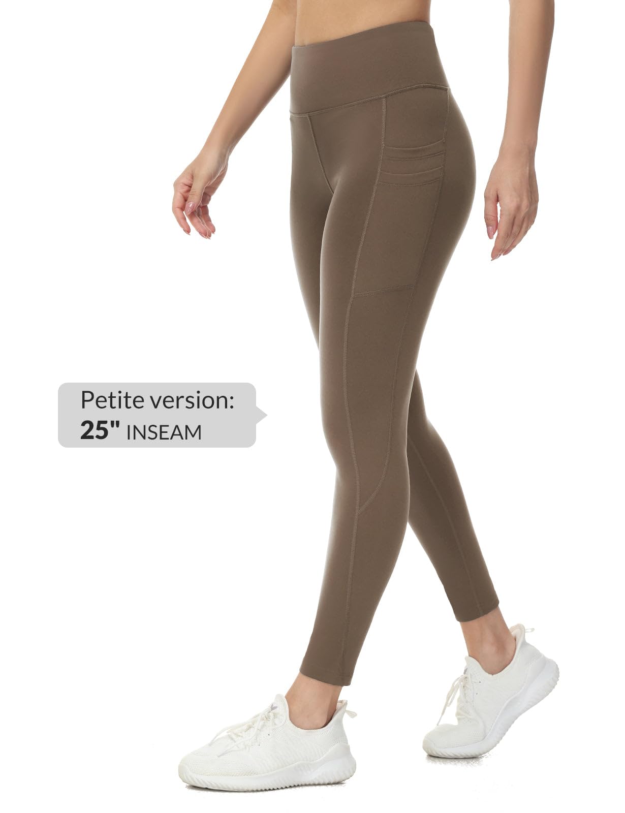 baleaf Fleece Lined Leggings Women Water Resistant 25" Petite Winter Warm Legging Thermal Running Tights Yoga Hiking Pants Brown L