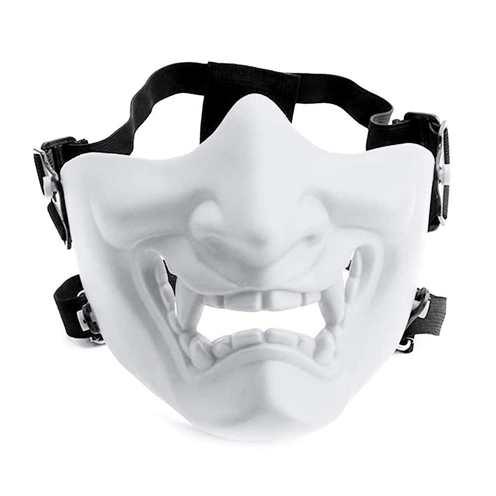 Aoutacc Airsoft Half Face Masks, Evil Demon Monster Kabuki Samurai Hannya Oni Half Face Protective Masks Masquerade Ball, Party, Halloween (Adjustable Strap White)