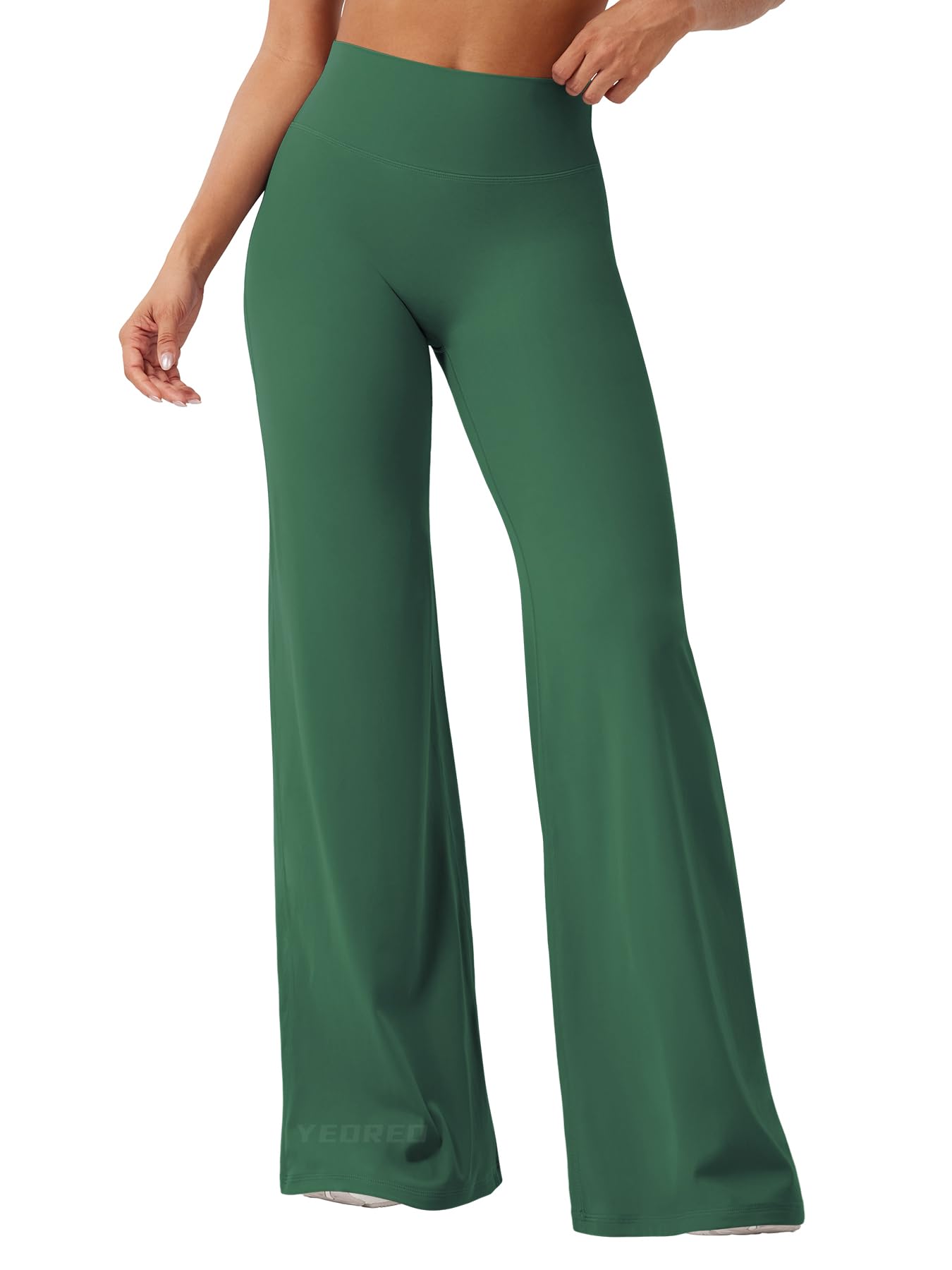 YEOREO Workout Leggings Womens No Front Seam Straight Leggings 35" High Waist Buttery Eddiy Gym Yoga Pants Dark Green S