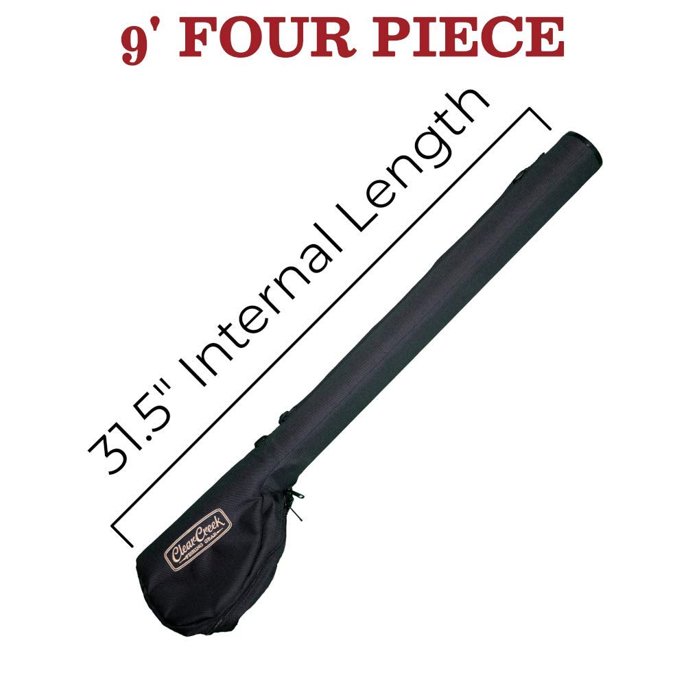 Clear Creek Portable Fly Fishing Rod & Reel Case 9’ (Four Piece) - Complete Storage Protection - Easy to Carry - Durable, Abrasion Resistant Water-Resistant and Works with Fresh + Saltwater Rods