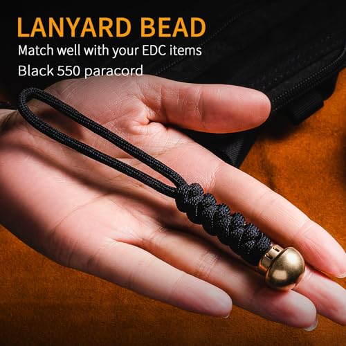 TIMULTI Paracord Bead,Knife Lanyard Beads,Brass Charms DIY Paracord Accessories,EDC Bead with 550 Paracord (TIM02-Black)