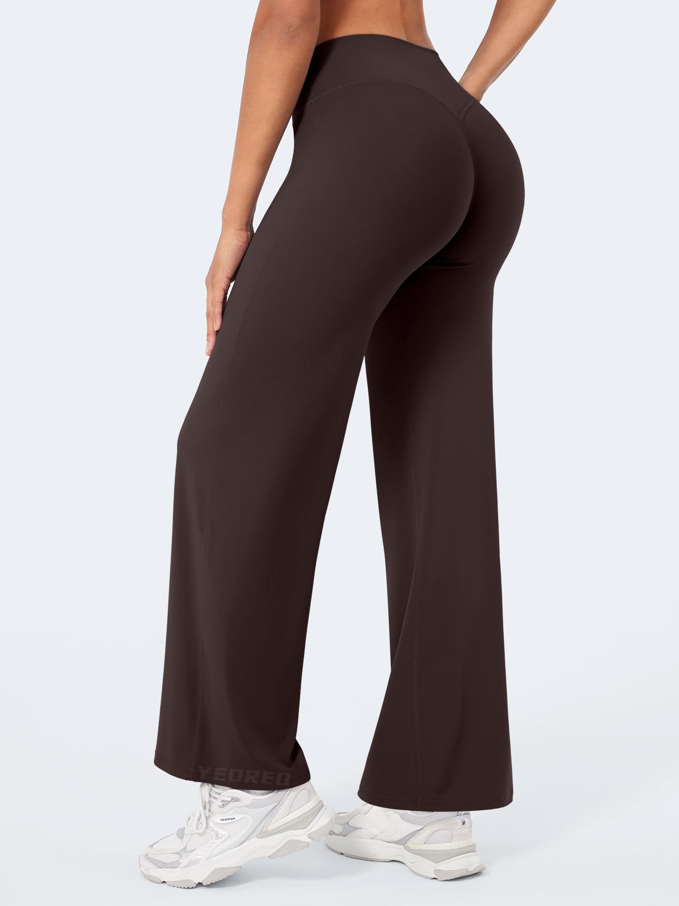 YEOREO Workout Leggings Womens No Front Seam Straight Leggings 29" High Waist Buttery Eddiy Gym Yoga Pants Dark Brown L