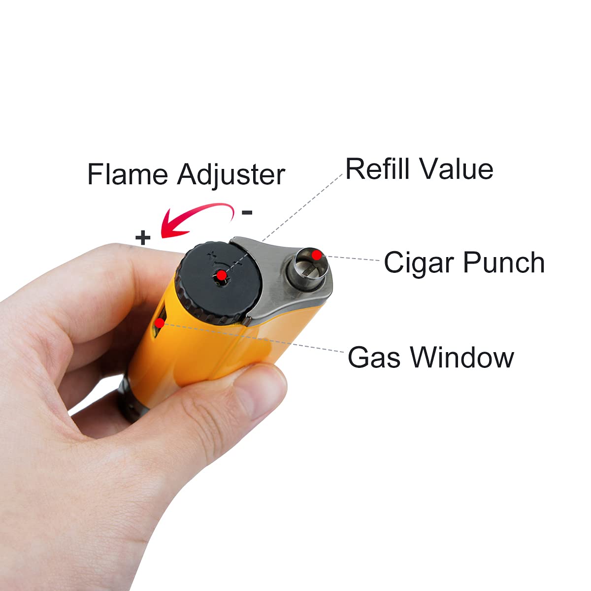 Cigar Lighters Torch with Punch 4 Jet Butane Refillbale Lighter Metal Torches Windproof (Yellow)