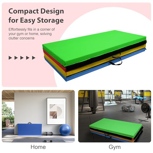 Aurorafy Rainbow-Color Gymnastics Mat 4'x8'x2" Folding Exercise Mat with Handles