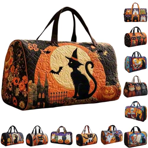 Large Purple Halloween Quilted Duffle Bag for Women - Trick or Treat Tote with Pumpkin Ghost Print, 2026 Capacity