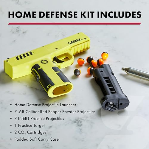 SABRE Home Defense Pepper Projectile Launcher, Large Size with (7) 0.68 Cal. Projectiles - 40% More Stopping Power for Extra Home Protection, 6.89”W x 8.56”H, and Made in USA SABRE Pepper Gel Canister