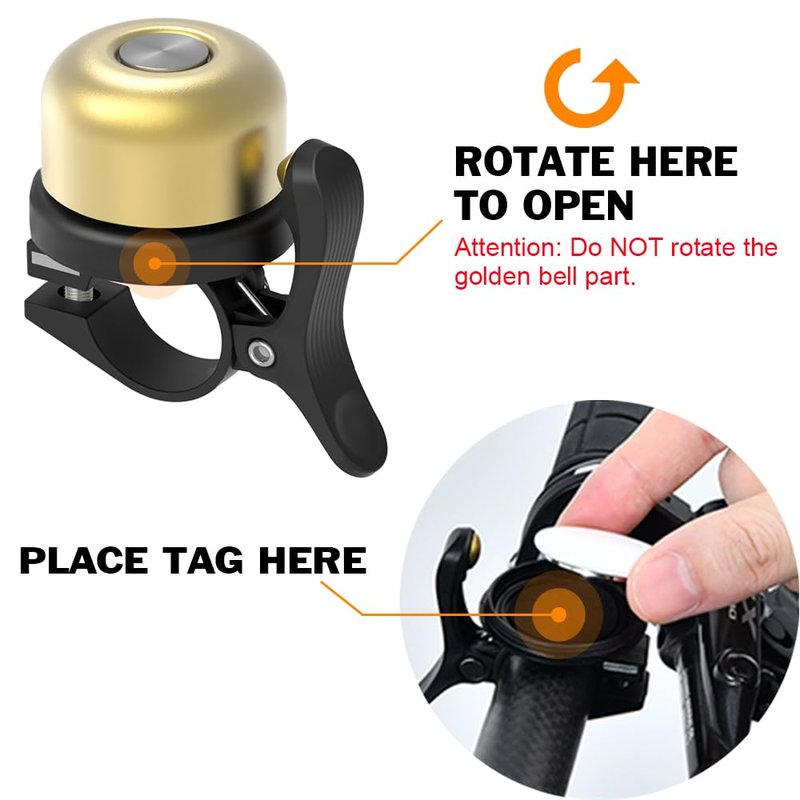 Bicycle Bell for AirTag 120dB, Bike Mount for AirTag GPS Tracker Waterproof Classic Brass Holder Hides Under Bike Bell Anti-Theft (BT-1 Brass)