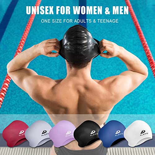 Womens Swim Cap for Long Hair, High Elasticity Thick Silicone Swimming Hats for Women Men Unisex Adults, Bathing Swimming Caps with Ear Plugs and Nose Clip, Keep Your Hair Dry