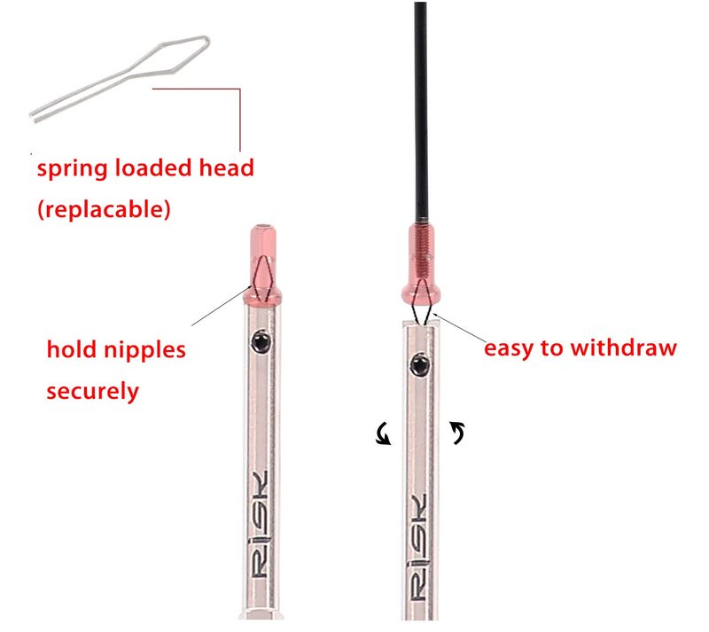 Juscycling Spoke Nipple Insertion Driver for Spoke Lacing and Wheel building, Spring Loaded Tool with Handle