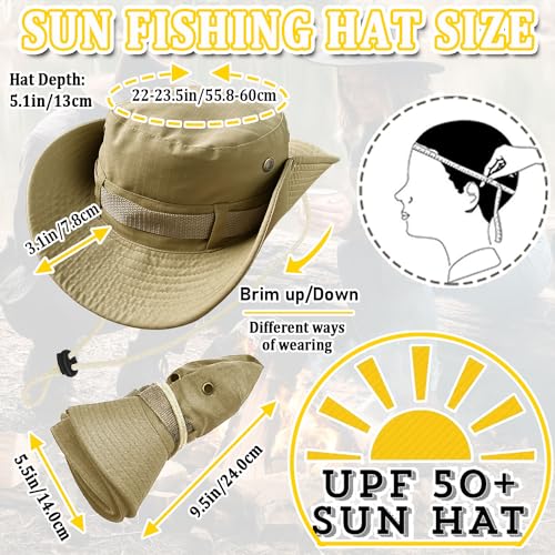 Fishing Hat, Wide Brim Breathable Boonie Hat UV Protection Safari Hiking Bucket Hat Beach Summer Cap
