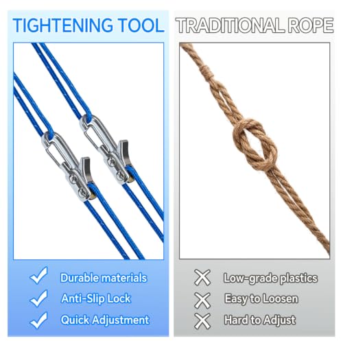 12 Pack Rope Rollers with Paracord Tensioner & Locking Buckle - Heavy Duty Tie Down for Camping, Boating & Outdoor Use