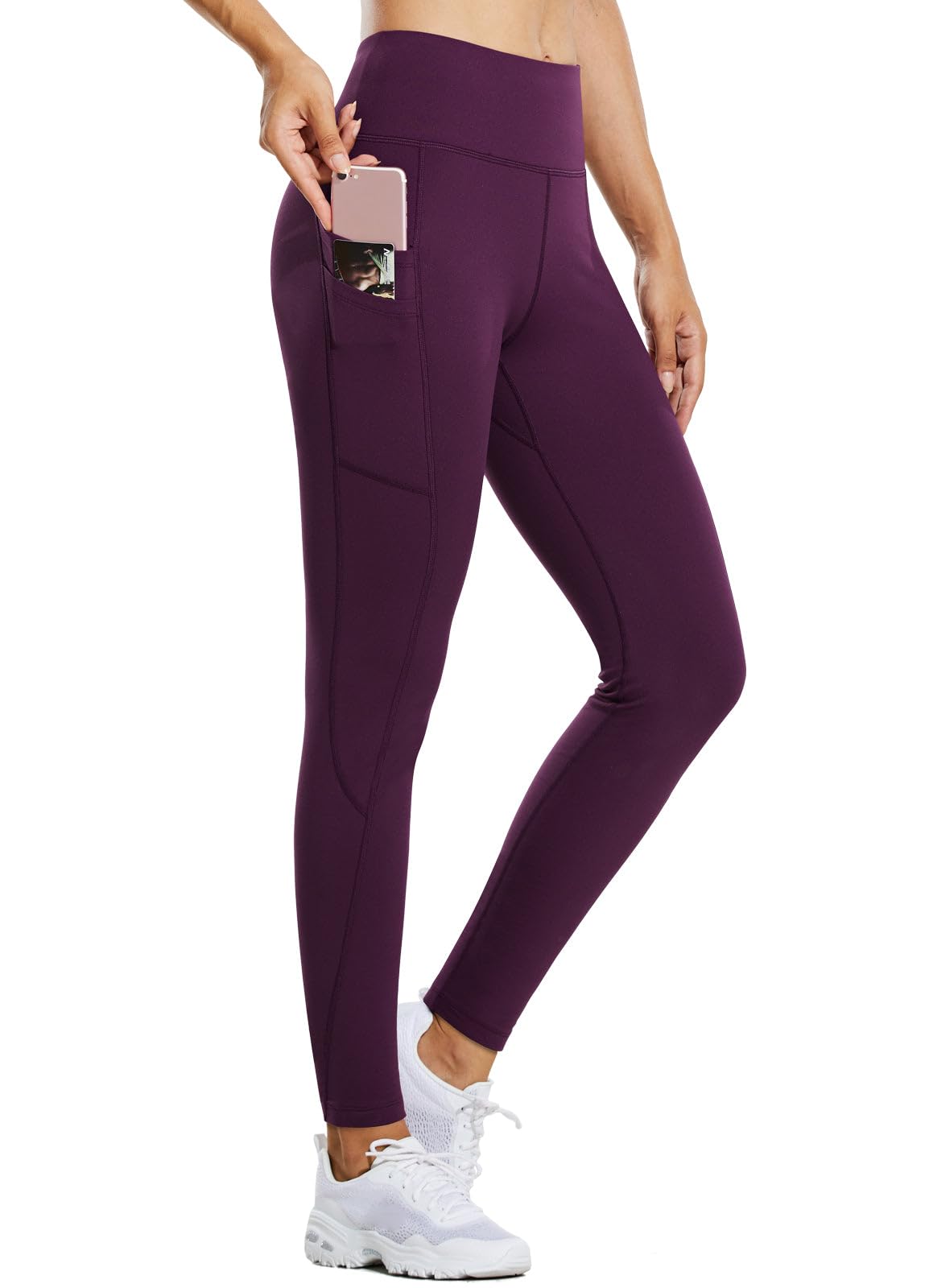 baleaf Women's Winter Leggings Fleece Lined Waterproof Thermal Hiking Pants Warm Tights Running Gear Cold Weather Paisley Purple L