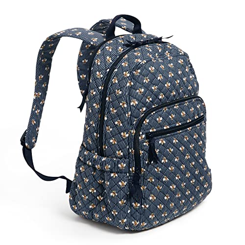 Vera Bradley Women's Cotton Campus Backpack, Bees Navy - Recycled Cotton, One Size