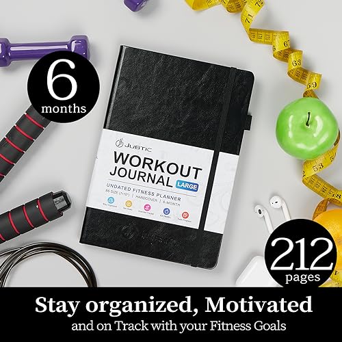 JUBTIC Weight Loss Journal, Calorie Counter Book & Fitness Workout Journal for Men & Women, 6 Months of Daily Food Journal to Track Weight, Personal Home & Gym Journal-Black