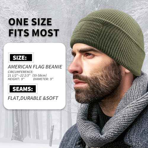 OUTDOOR SHAPING American Flag Embroidered Knit Cuffed Beanie for Men Women Tactical Winter Warm Hat