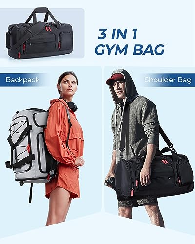 BAGSMART Gym Bag for Women & Men, 35L Sports Travel Duffel Bag with Shoe Laptop Compartment，Anti-Theft Carry On Weekender Bag for Airplane,Workout Overnight Backpack for Travel,Black