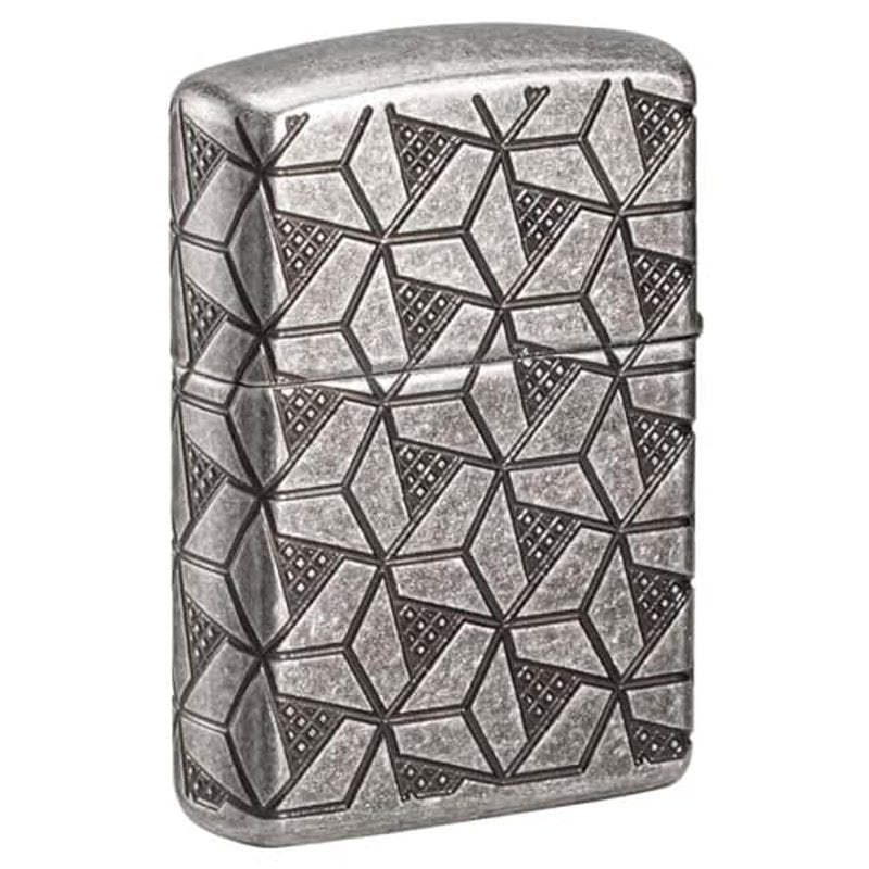 Zippo Lighter: Armor MultiCut Geometric Deep Carve - Antique Silver 49883
