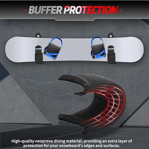 Snowboard Wall Mount Clips, Neoprene Diving Materia Buffer Protection,Horizontal Skateboard Wall Mount,Snowboard Display Stand for Room, Garage