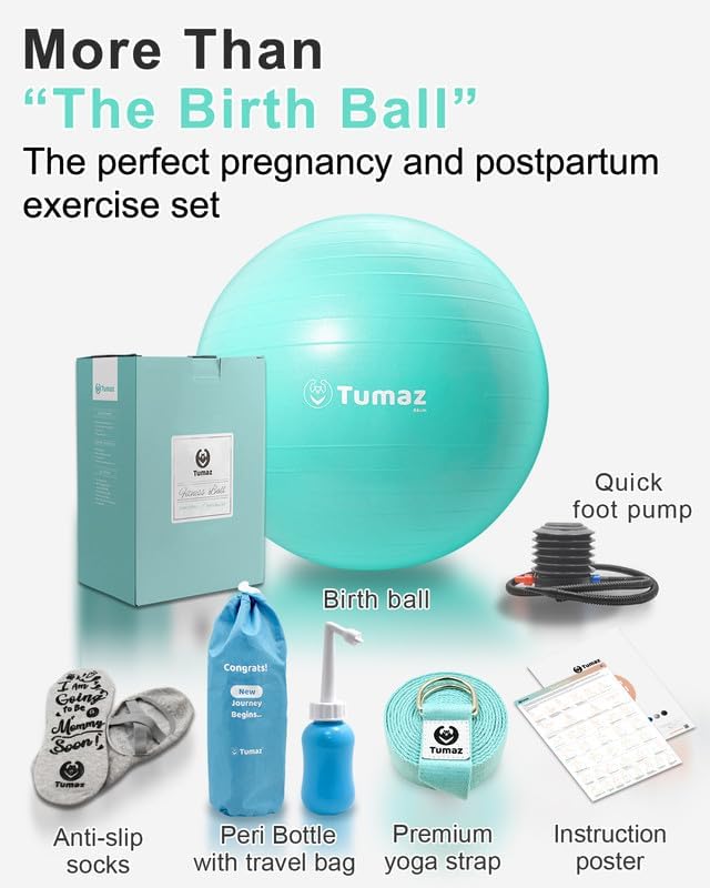 Birthing Ball for Pregnancy & Labor - Complete Set with Quick Pump, Peri Bottle, Yoga Strap & Non-Slip Socks