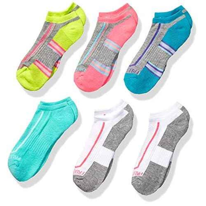 Fruit of the Loom girls Everyday Active Cushioned No Show - 6 Pair Pack Casual Sock, Grey Assorted, 4 10 US