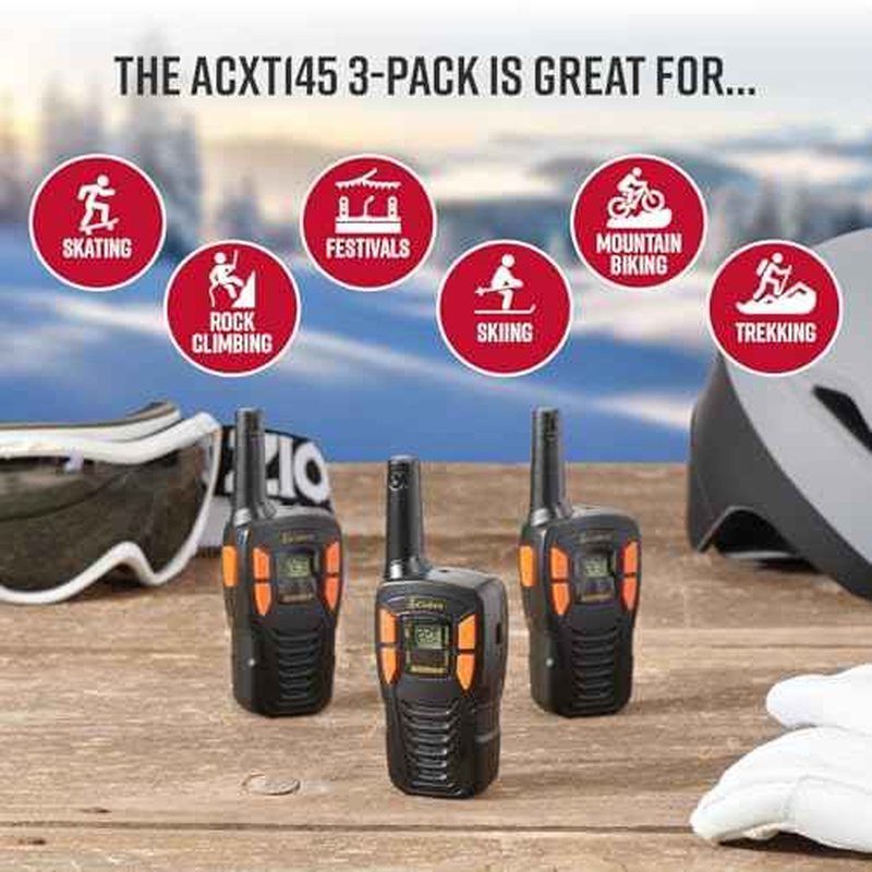 Cobra ACXT145-3 Compact Walkie Talkies - Rechargeable, Lightweight, 22 Channels, Long Range 16-Mile Two-Way Radio Set (3-Pack), Black
