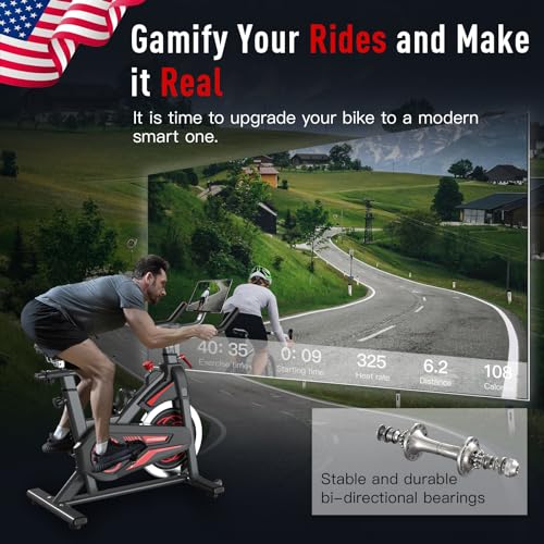 HARISON Magnetic/Brake Pad Exercise Bike 350lbs Capacity, Bluetooth Stationary Bikes for Home with Tablet Holder & Comfortable Seat Cushion