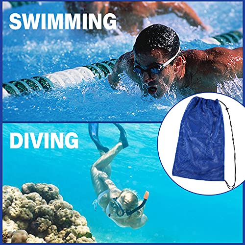 2 Packs Mesh Gear Bag for Snorkel Equipment, Oversized 18" x 27" Mesh Dive Bag Scuba Diving Bag Snorkel Bag Backpack for Snorkeling Gear, Fins, Swimming Gear, Beach and Sports Equipment (Black & Blue)