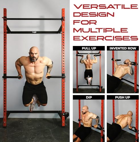 Yes4All Set Attachments for Power Cages 2"x2" Tube with 1" Hole including J-hooks, Multi Grip Dip Bars, Weight Plate Holders, T-Bar Row Platform