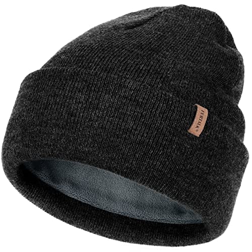 FURTALK Winter Hats for Men Women Fleece Lined Beanie Warm Cuffed Outdoor Skull Cap Black Grey