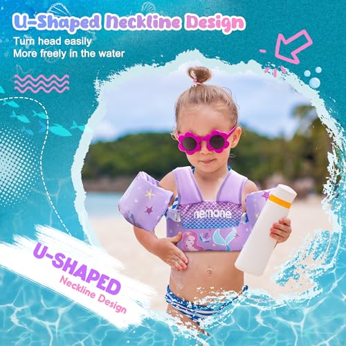 NEMONE Toddler Swim Vest for 20-60 lbs Kids Floaties Swim Jacket with Arm Water Wings for Girls Boys 2 3 4 5 6 7 Years Old Sea Beach Pool