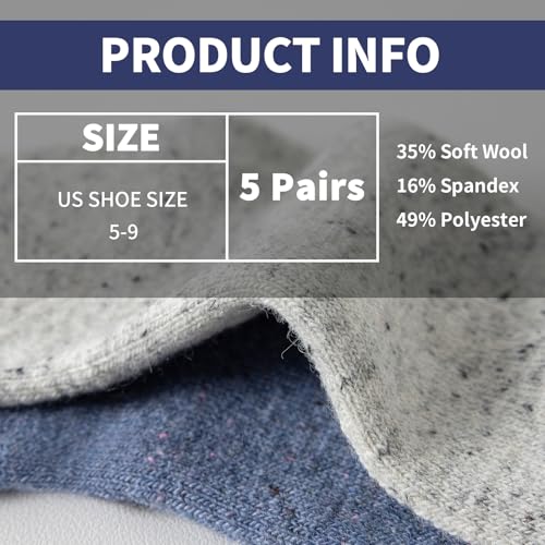 Wool Socks for Women - 5 Pairs Crew Warm Socks for Women Classic Women's Winter Soft Crew Sock Ladies Gifts