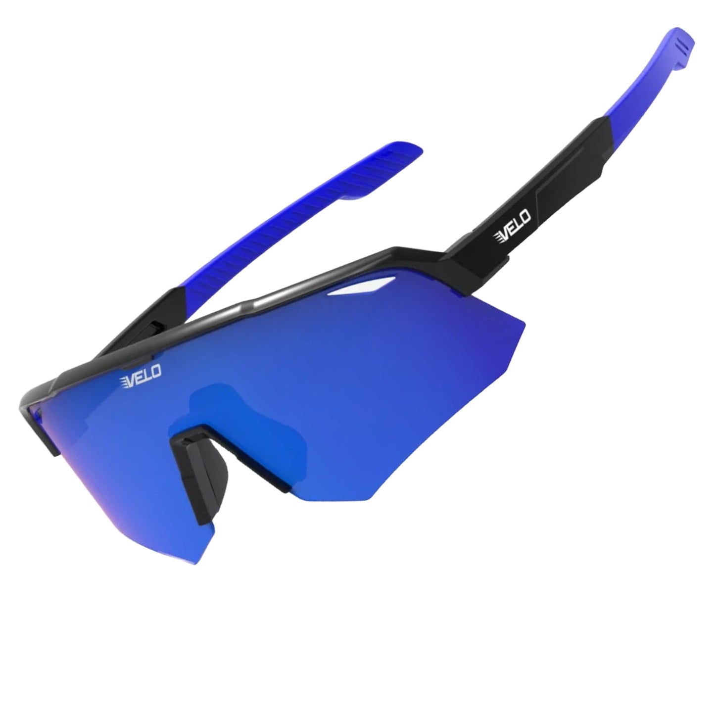 VELO Cutter Sports Sunglasses – 100% UV400 (Black Hyper Blue, Small Adult/Youth)