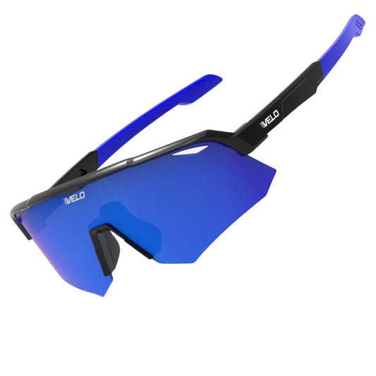 VELO Cutter Sports Sunglasses – 100% UV400 (Black Hyper Blue, Small Adult/Youth)