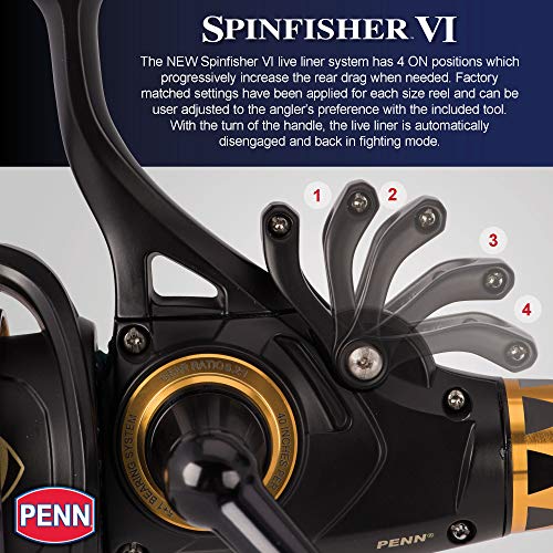 PENN 7' Spinfisher VI Live Liner Spinning Fishing Rod & 4500 Reel Combo, 10-17lb Line Rating, Medium Power, IPX5 Sealing, CNC Gear Technology