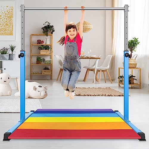 Safly Fun Gymnastics Bar for Kids Ages 3-15 for Home - Steady Steel Construction, Anti-Slip, Easy to Assemble, 3' to 5' Adjustable Height