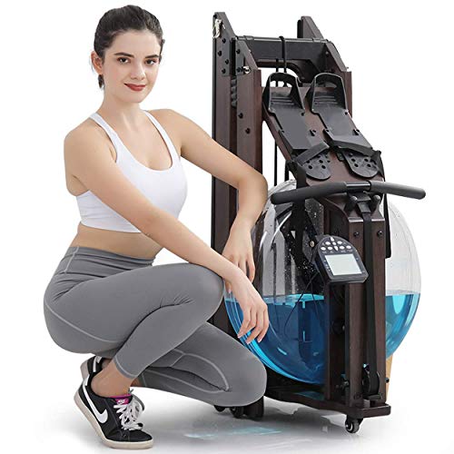 TRUNK Foldable Water Rowing Machine for Home Fitness, Classic Wood Rower Machine with Bluetooth Monitor Whole Body Exercise Cardio Training (Included an Dust Cover and Phone Holder)