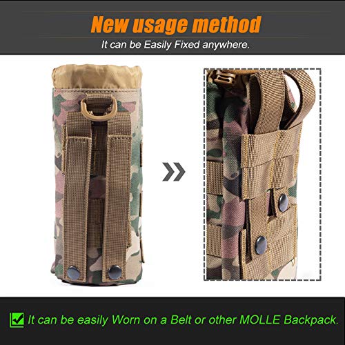 Upgraded Tactical Drawstring Molle Water Bottle Holder Tactical Pouches (NEW-2P Water Pouch)