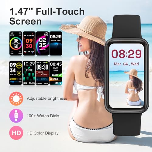 Black VMQIPNS Fitness Tracker Smart Watch with 24/7 Heart Rate & Blood Oxygen Monitoring, 1.47" HD Touchscreen, 100+ Sport Modes