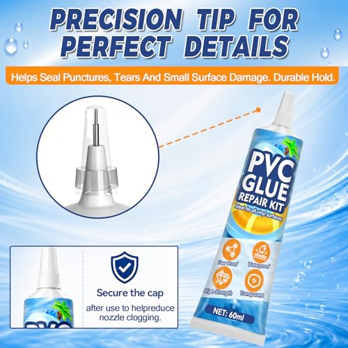 Air Mattress Repair Kit with Waterproof Vinyl Patches & PVC Glue