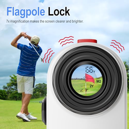HESAIN White Golf Rangefinder with Slope, 1200 Yards, 7X Magnification, Rechargeable, Flag Lock & Magnetic Attachment