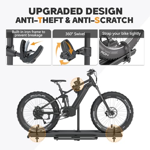 HOPE YOU READY 2 EBike Rack with Ramp, 2'' Hitch Mounted Lockable Bike Racks, 200lbs Capacity Foldable Platform, Up to 3'' Fat Tire Carrier for Standard and Electric Bicycles for Car SUV Truck RV