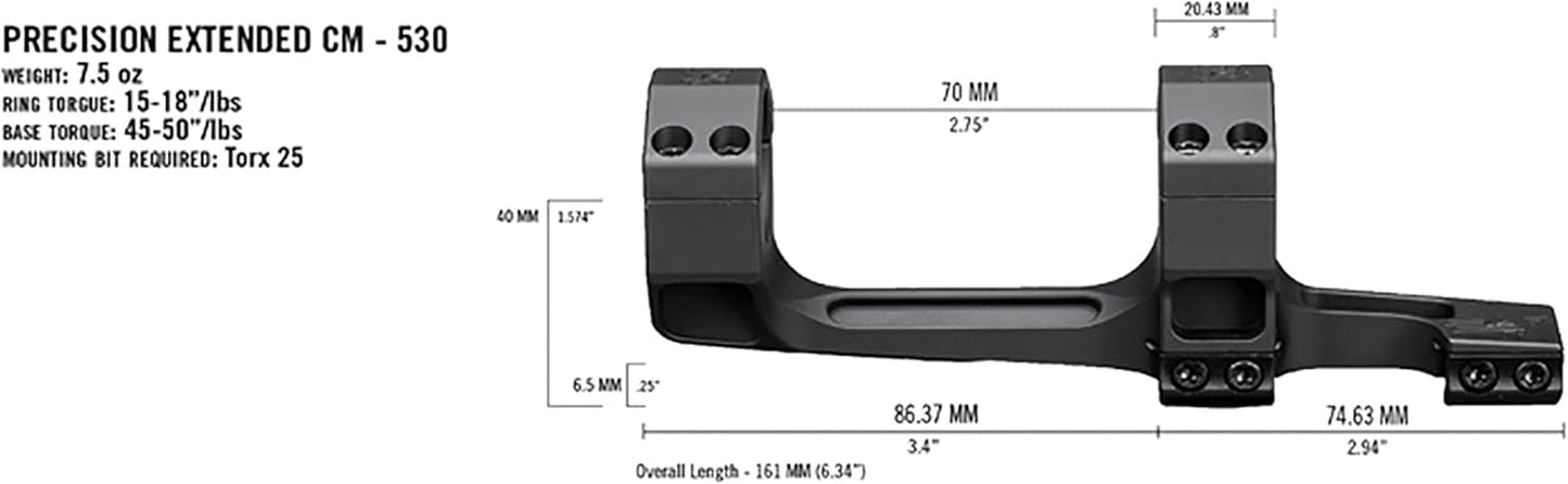 Vortex Optics Precision Extended Cantilever Riflescope Mount - Durable Aluminum | Fits 30mm Scopes