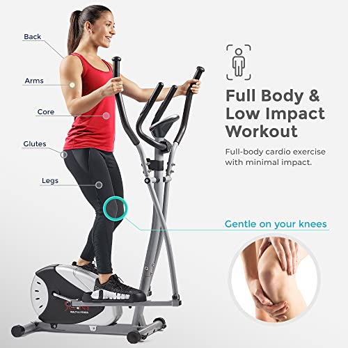 Sunny Health & Fitness Legacy Stepping Elliptical Machine, Total Body Cross Trainer with Hyper-Quiet Magnetic Belt Drive, Low Impact Exercise Equipment SF-E905