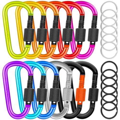 Cridoz Locking Carabiner D Ring Clips with Flat Key Ring