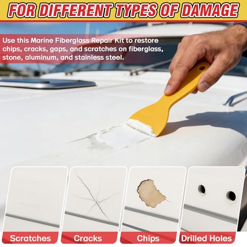 Galitoon Marine Fiberglass Repair Kit for Boats - Waterproof Gelcoat & Epoxy Filler, DIY Hole & Crack Fix