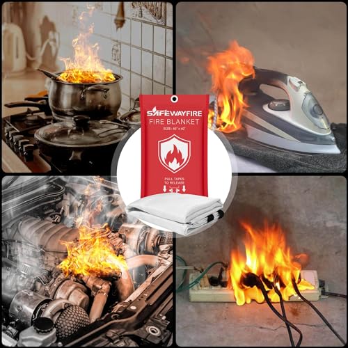 Safewayfire Emergency Fire Blanket - 2 Pack, 40'' x 40'' Fire Suppression Blanket for Kitchen, Fireproof Fiberglass Blanket for Home Safety, Swift Safe Fiberglass Fire Blankets