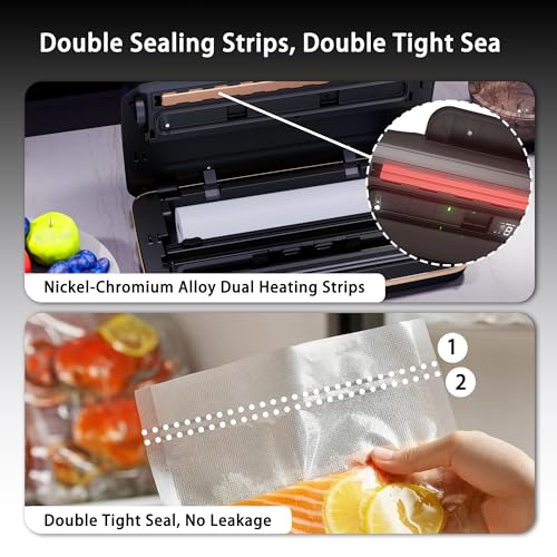 Vacuum Sealer Machine, 95Kpa Food Vacuum Sealer with Double Heat Seal