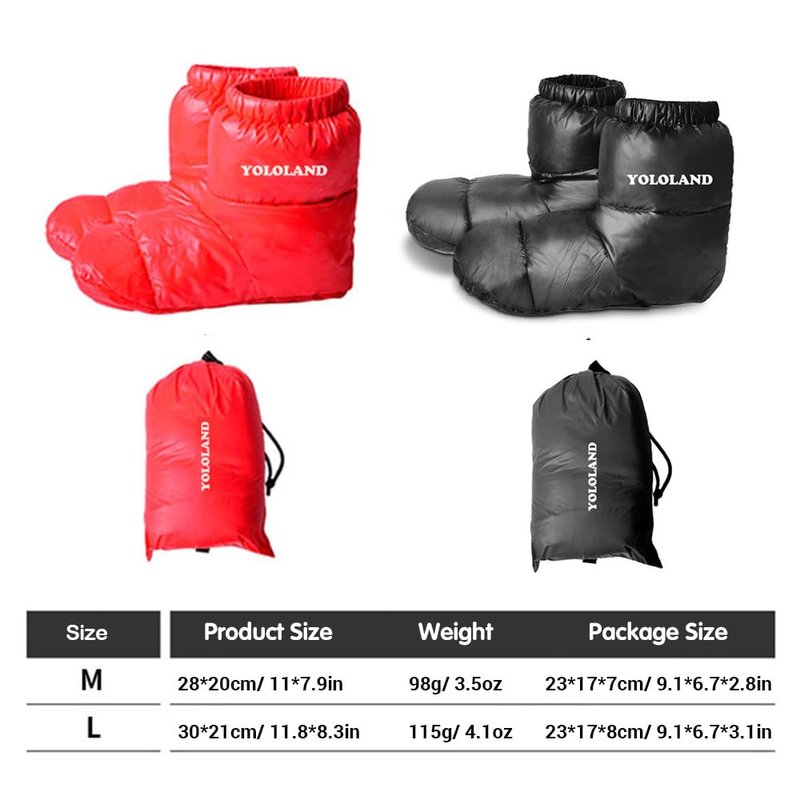 YOLOLAND Winter Warm Foot Warmers for Sleeping, Duck Down Socks Waterproof Boots, Mens Down Slippers, Sleep Booties for Women, Home Outdoor Camping Hiking Shoes, Lightweight & Comfortable (Black, L)