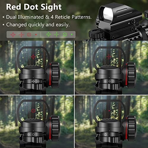 MidTen 3-9x32 4-in-1 Scope Combo with Dual Illuminated Scope Optics & 4 Holographic Reticle Red/Green Dot Sight & IIIA/2MW Laser Sight Rangefinder Illuminated Reflex Sight & 20mm Mount